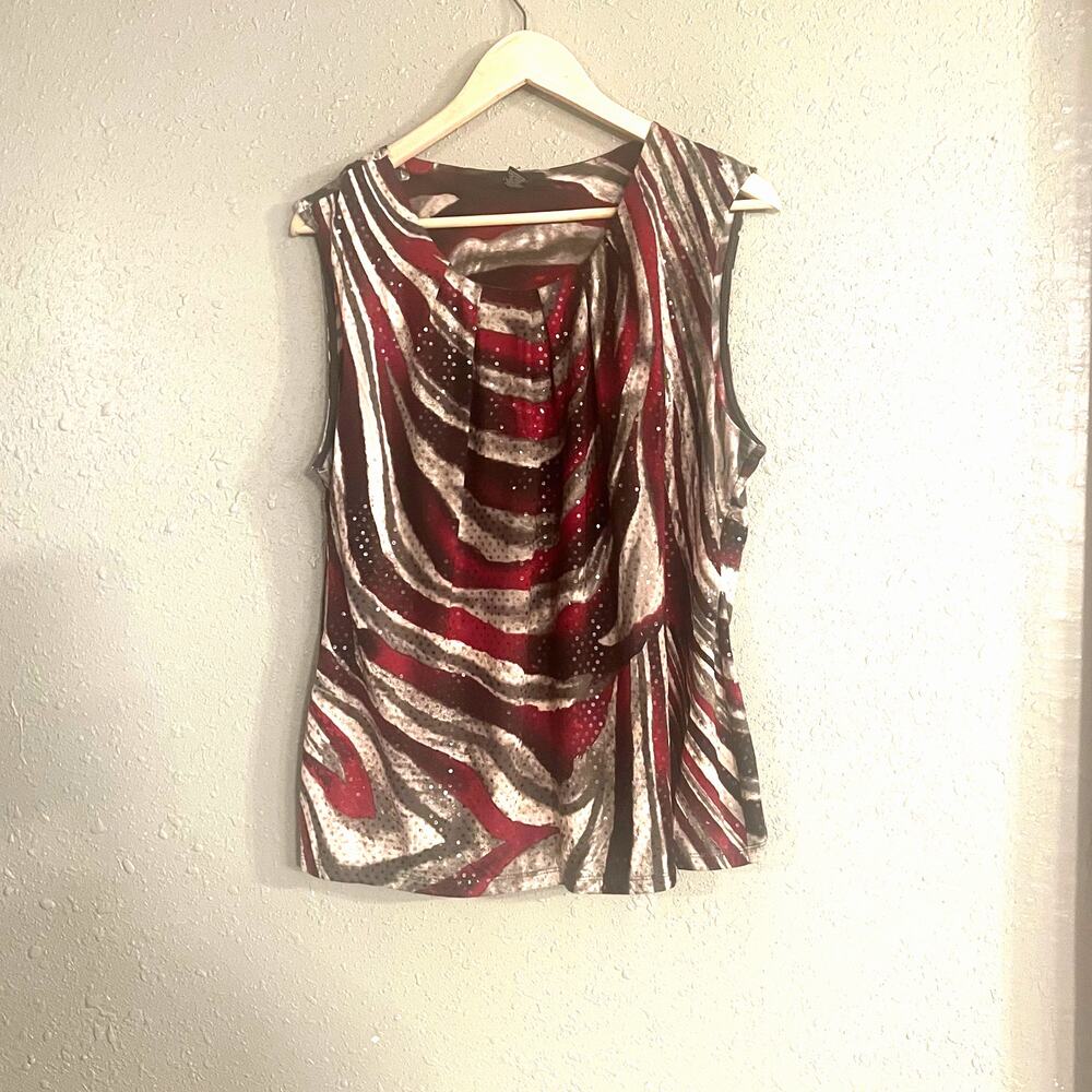 Alfani women’s xl stretchy Y2K blouse Top pleated scoop neck workwear sparkle